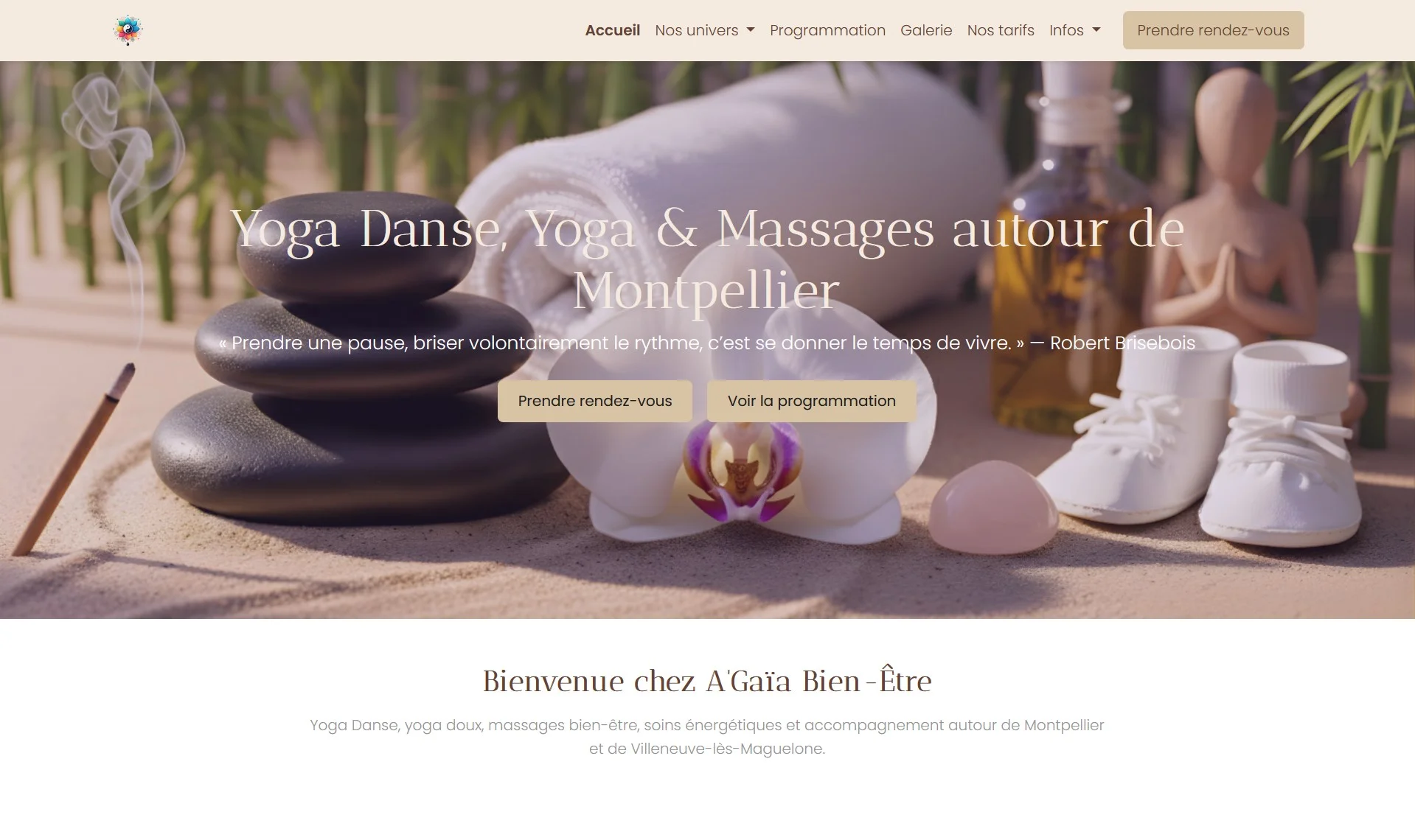 Web app Agaïa Yoga - application développée par RJ6 Montpellier